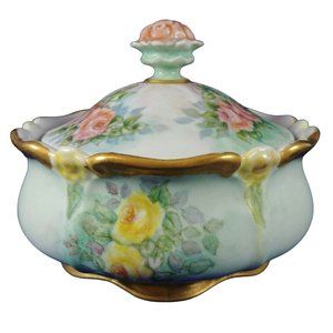 Porcelain Bowl with Lid Gold Trim Hallmarked Bavaria Germany